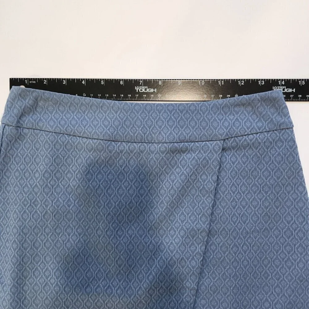 Margaret M A-Line Skirt Womens Small‎ Blue Jacquard Faux Wrap Pull On Office